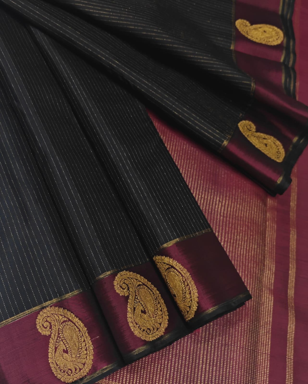 Black and Maroon Traditional Kancheepuram Silk Saree